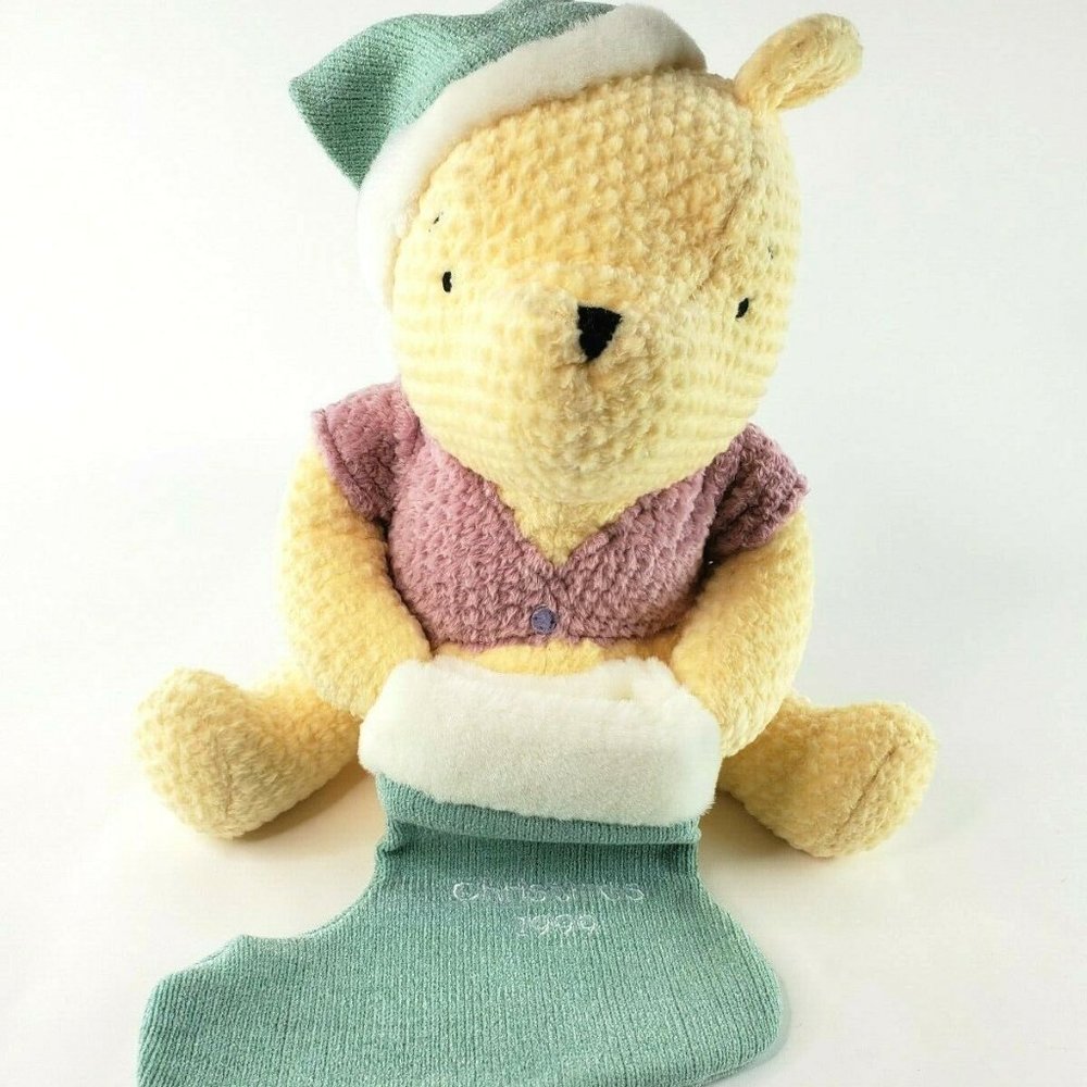 Disney Classic Winnie The Pooh Plush Christmas 1999 Light Green Stocking 13" NEW
